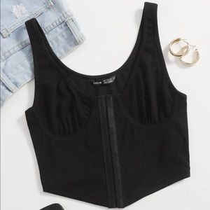 SHEIN black cropped hook and eye front closure corset top.